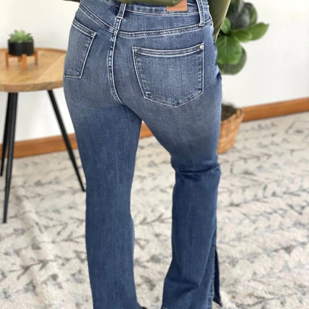 JUDY BLUE Hi Rise Tummy Control Slim Boot Cut Jeans w/ Side Slit - Picture 6 of 10